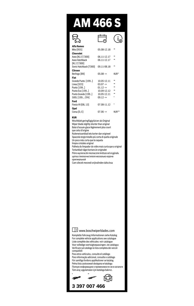Bosch 466, Wiper Blade Set Aerotwin AM466S, Length: 650/380