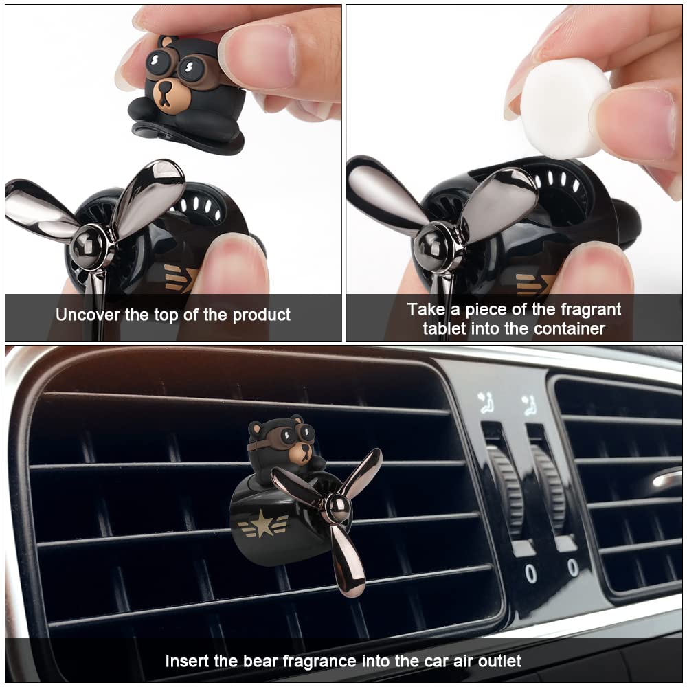 URAQT Auto Diffuser,Cartoon BĂ€r Pilot Auto Lufterfrischer Automotive Air Outlet LĂŒfterfrischer Vent Clips Auto Innendekorationszubehör Auto ParfĂŒm Diffusor Mit 2 x Aromatherapie Tabletten Schwarz