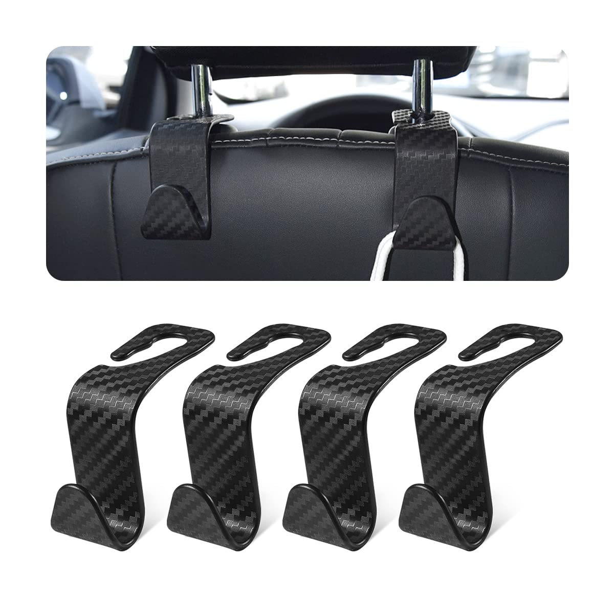 Car Headrest Hooks, 4 Pack Black Hidden Car Seat Hooks, Suitable for Hanging Bags, Shopping Bags, Toys for Kids, Car Accessories for Interior