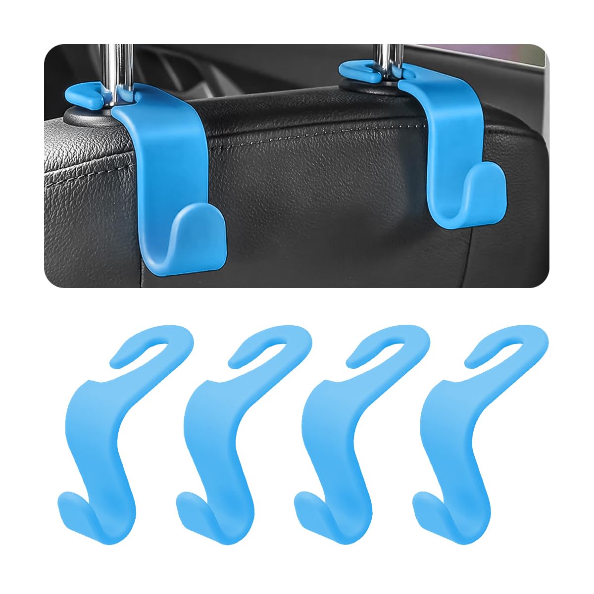 Car Headrest Hooks, 4 Pack Black Hidden Car Seat Hooks, Suitable for Hanging Bags, Shopping Bags, Toys for Kids, Car Accessories for Interior