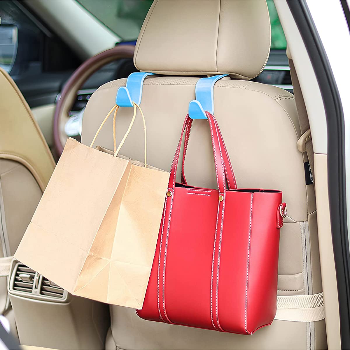 Car Headrest Hooks, 4 Pack Black Hidden Car Seat Hooks, Suitable for Hanging Bags, Shopping Bags, Toys for Kids, Car Accessories for Interior