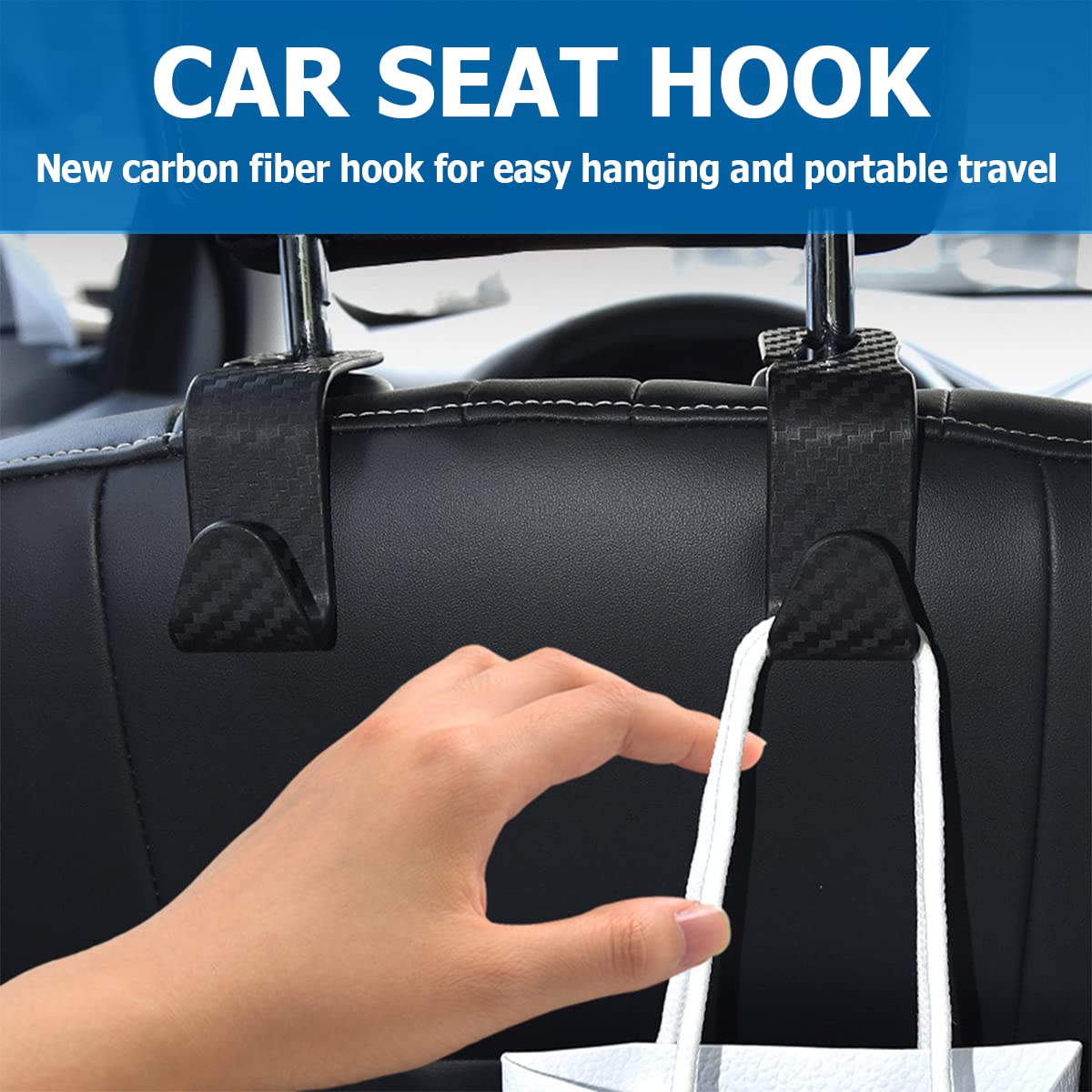 Car Headrest Hooks, 4 Pack Black Hidden Car Seat Hooks, Suitable for Hanging Bags, Shopping Bags, Toys for Kids, Car Accessories for Interior
