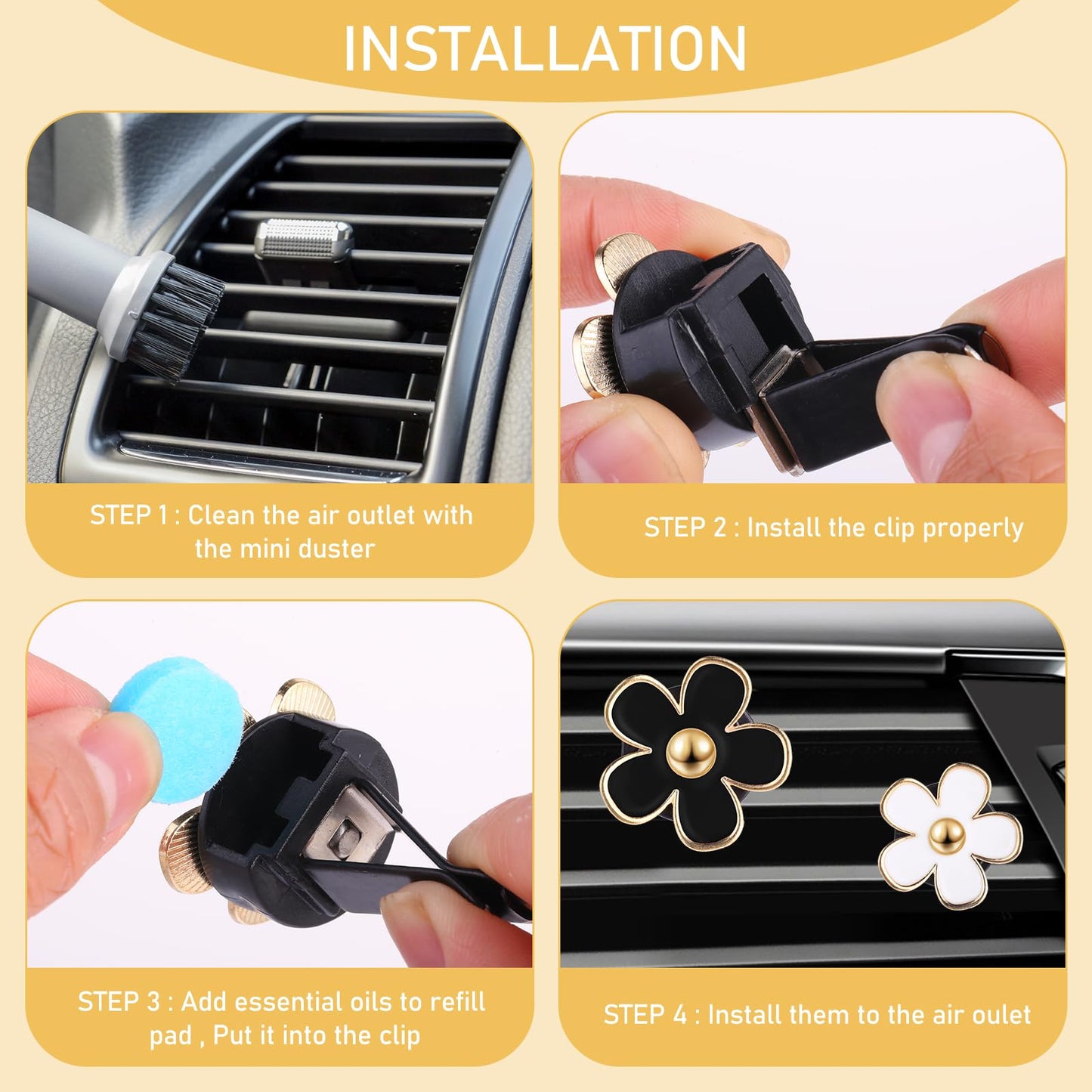 8 Stück Gänseblümchen Blume Auto Lufterfrischer Clip Autozubehör Innenraum Deko Frauen Auto Aromatherapie Ätherisches Öl Diffusor Auto-Dekorationszubehör Auto Deko Innen Für Auto (Schwarz,Weiß)