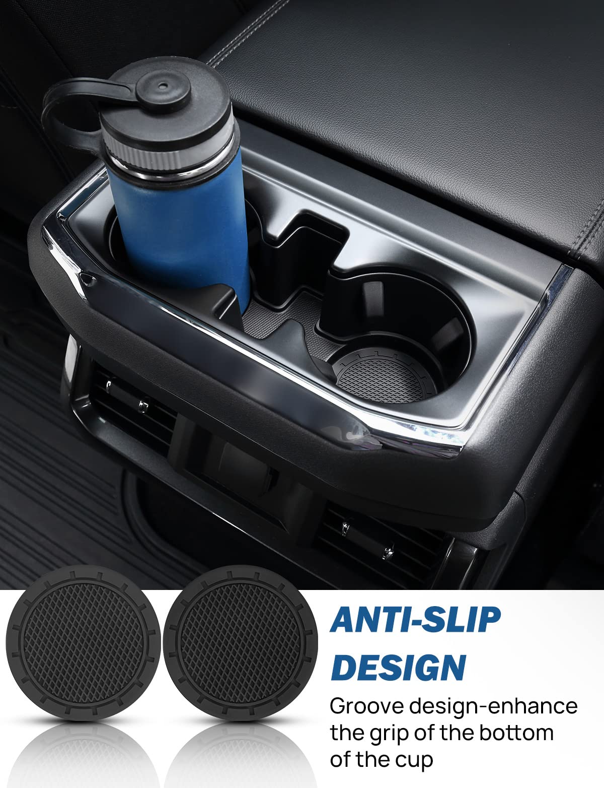 JOYTUTUS Car Drink Holder Coaster, Universal Car Drink Holder Insert, Non-Slip Car Coasters for Coffee Mugs, Car Accessories for Women, Pack of 2, Black/Glitz (Black-2)