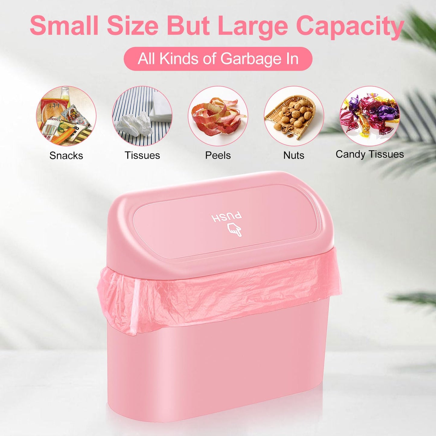 Auto Aufbewahrungsbox Klein mit 100 Müllsäcke Auto Mülleimer Mini Mülleimer mit Deckel für Büro Zuhause Wasserdicht Geruchlos Rosa,Automülleinmer,Mülleimer Klein,Automülleinmer Mit Deckel,Auto Gadgets