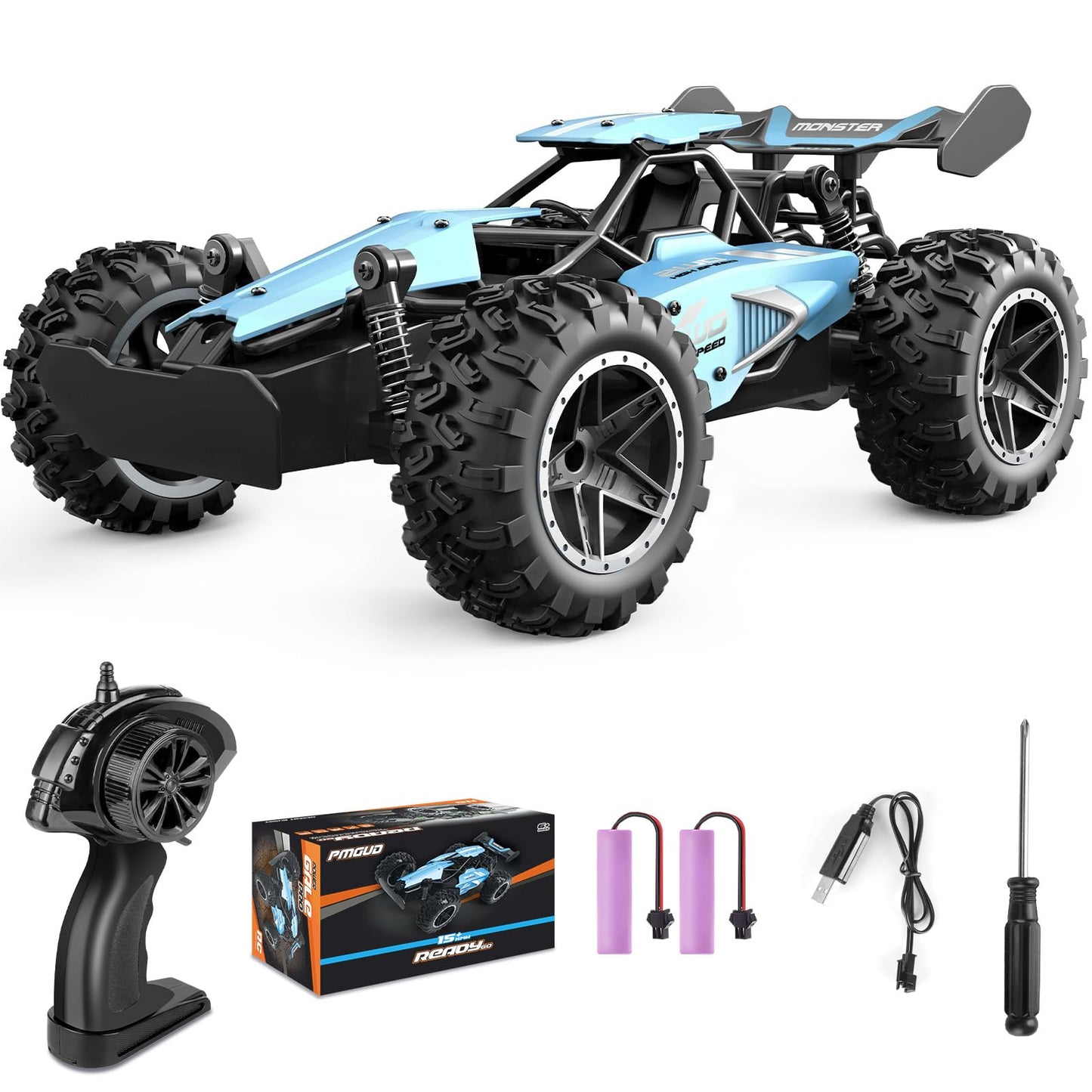 Pmgud Ferngesteuertes Auto, 2,4 GHz 1:18 Proportional 2WD 20+ km/h Hobby Offroad Monster RC Truck, wasserdichte RC Truggy RTR Geländegängig Spielzeug (Grün)