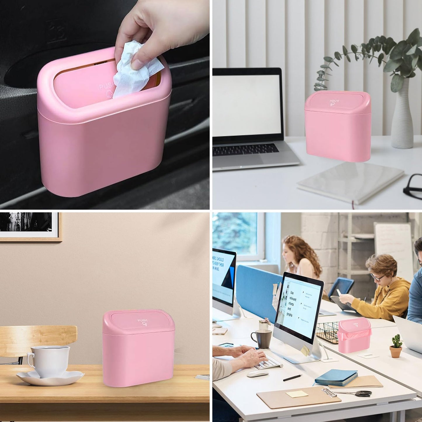 Auto Aufbewahrungsbox Klein mit 100 Müllsäcke Auto Mülleimer Mini Mülleimer mit Deckel für Büro Zuhause Wasserdicht Geruchlos Rosa,Automülleinmer,Mülleimer Klein,Automülleinmer Mit Deckel,Auto Gadgets