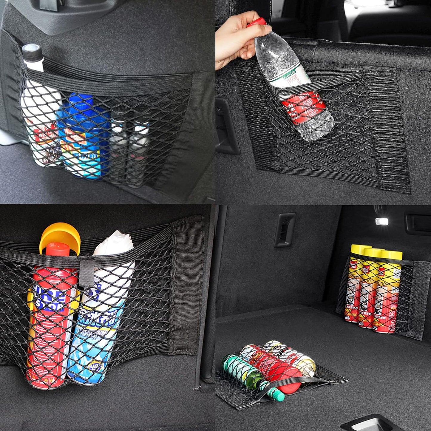 Nutabevr 4 Stück Starke Elastizität Netz Kofferraum Netztasche Auto, 40x25cm Gepäcknetz Erstreckt,Elastischer Rand hält Lasten Fester, Kfz Aufbewahrungsnetz Universal,für universal Auto/SUV aus Nylon