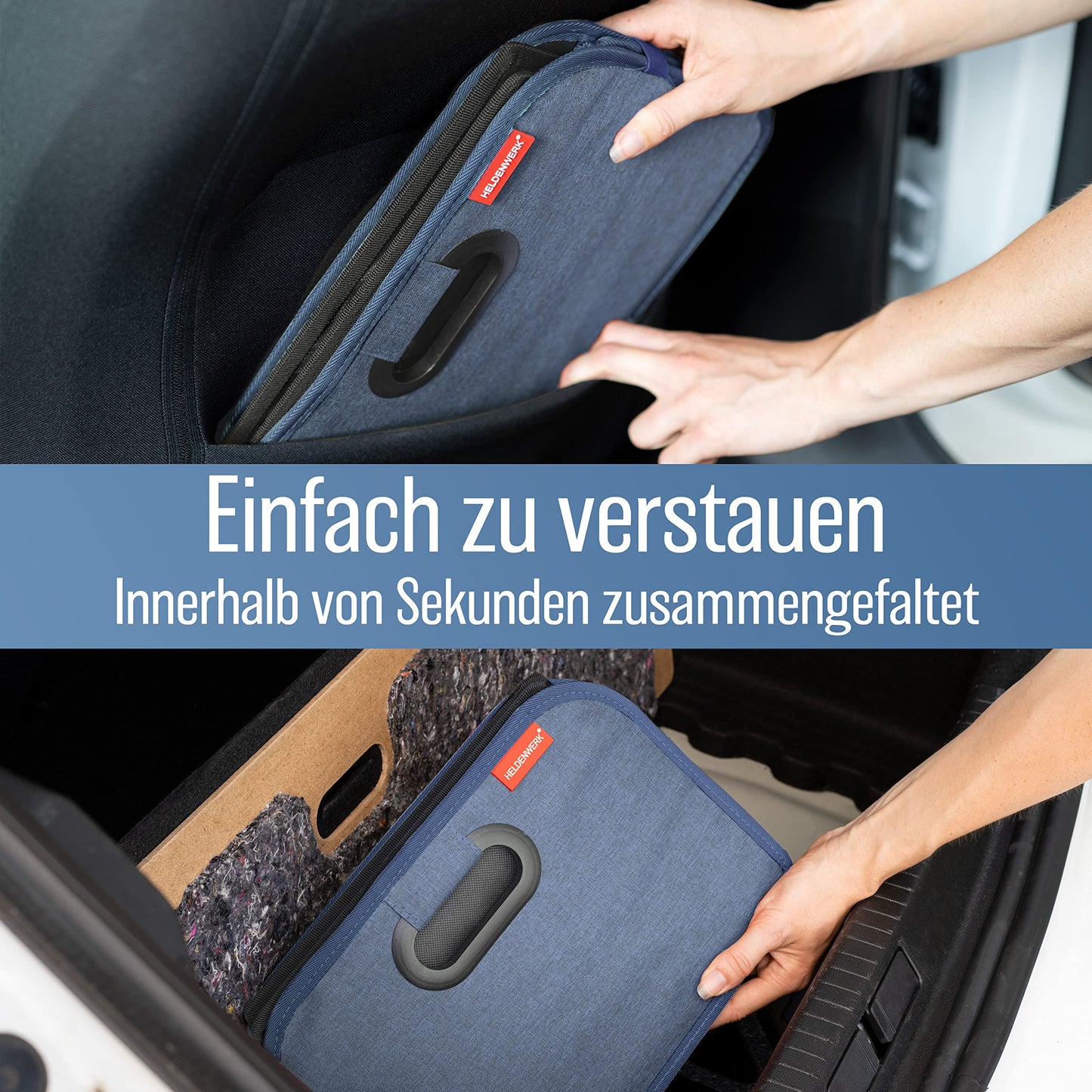 HELDENWERK Kofferraumtasche faltbar mit Anti-Rutsch-Klett - Kofferraum-Organizer, Auto Faltbox, Einkaufstasche - verstärkt und stabil