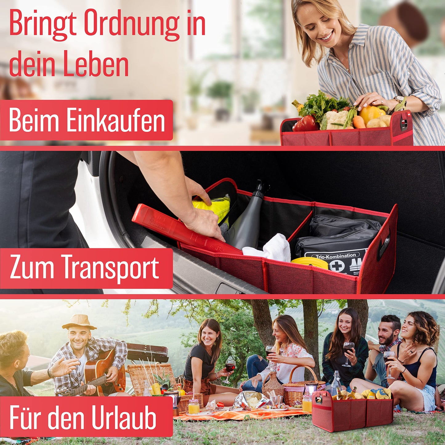 HELDENWERK Kofferraumtasche faltbar mit Anti-Rutsch-Klett - Kofferraum-Organizer, Auto Faltbox, Einkaufstasche - verstärkt und stabil