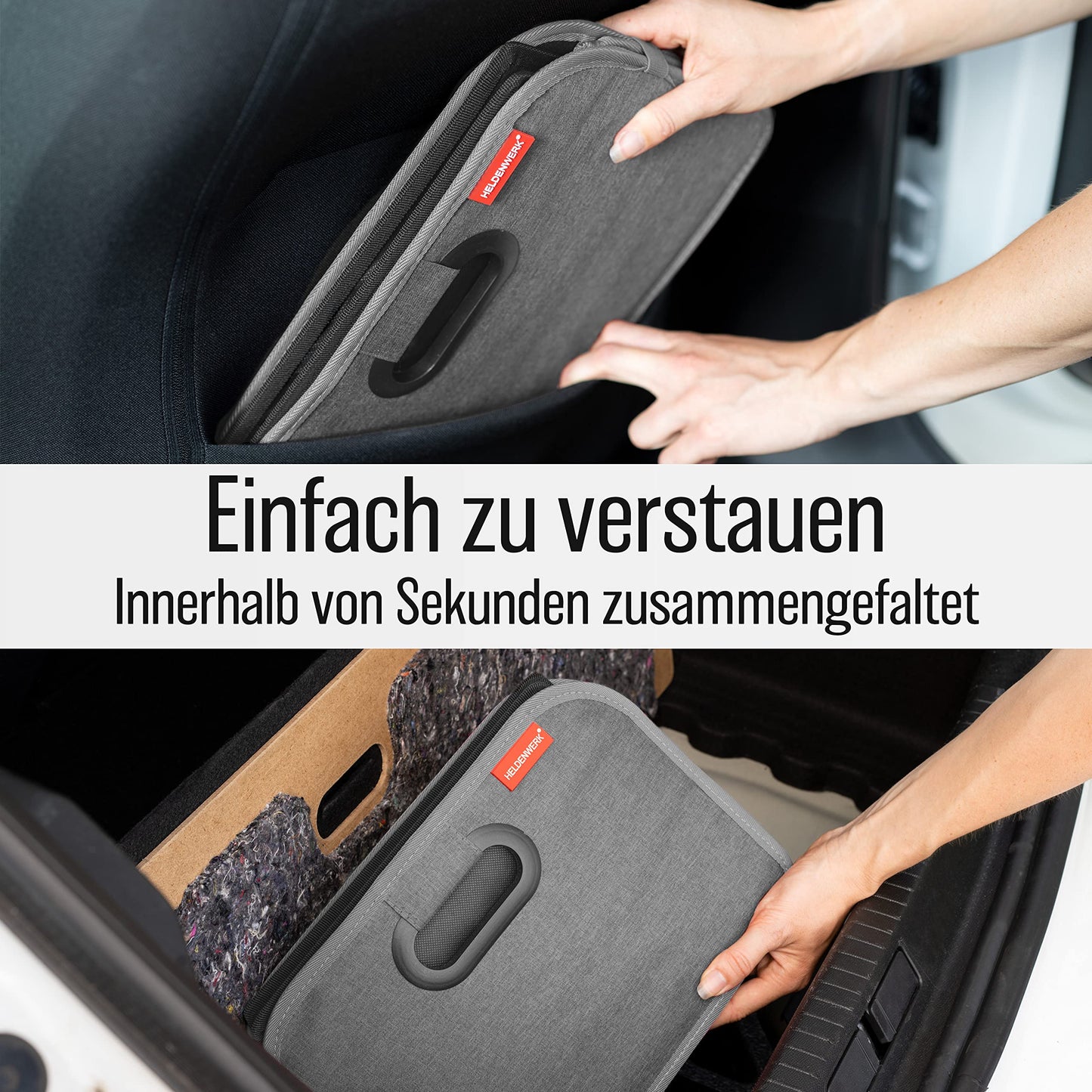 HELDENWERK Kofferraumtasche faltbar mit Anti-Rutsch-Klett - Kofferraum-Organizer, Auto Faltbox, Einkaufstasche - verstärkt und stabil