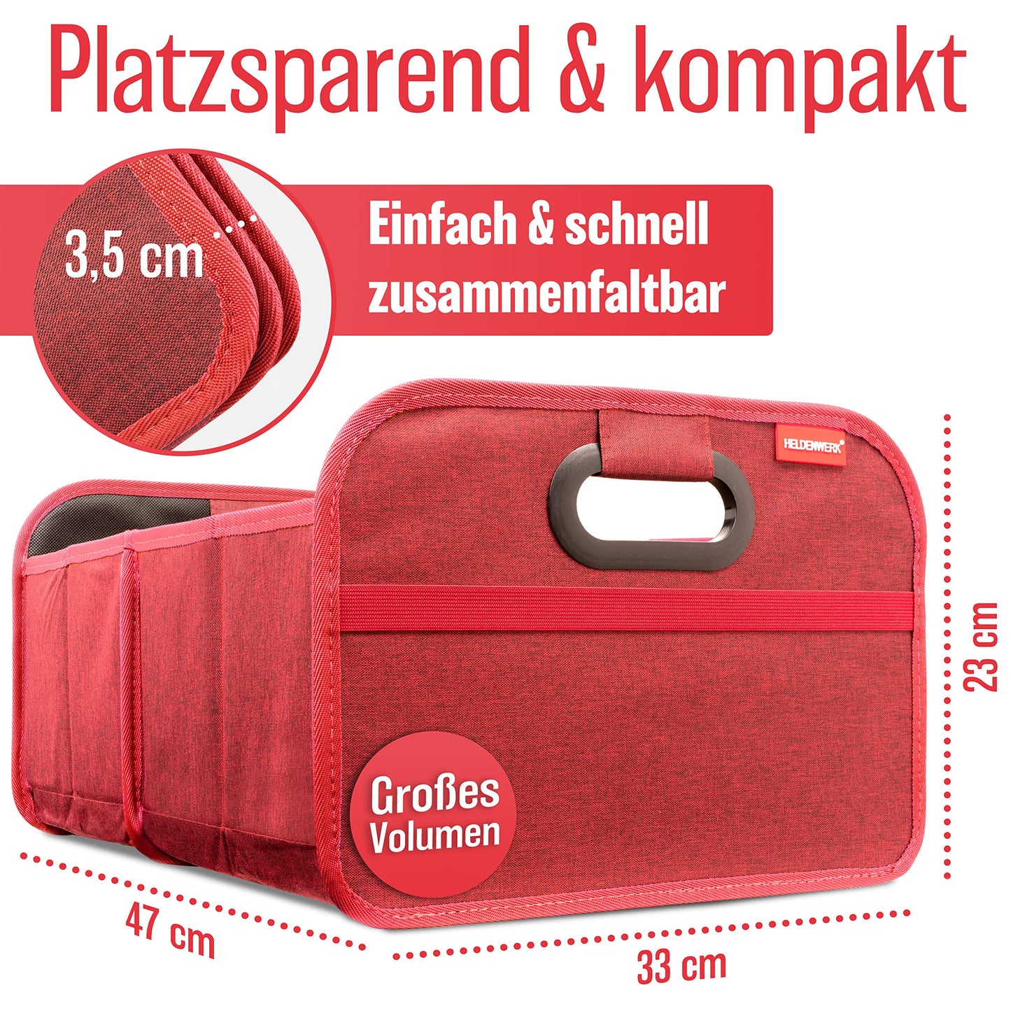 HELDENWERK Kofferraumtasche faltbar mit Anti-Rutsch-Klett - Kofferraum-Organizer, Auto Faltbox, Einkaufstasche - verstärkt und stabil