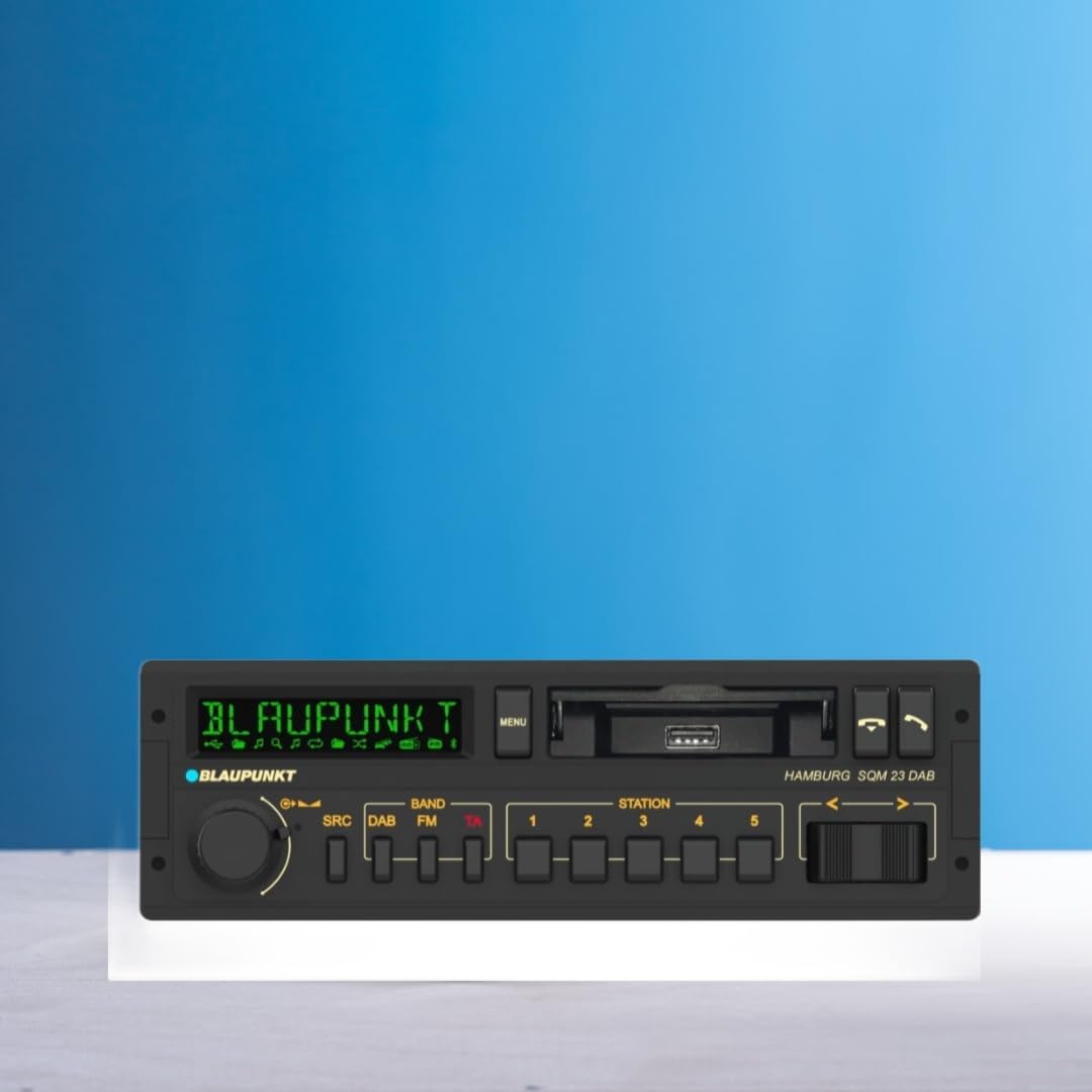 Blaupunkt Hamburg SQM 23 DAB, 1-DIN Car Radio in Youngtimer Design, Retro Radio, Vintage Radio DAB+, Bluetooth, Hands-Free System, 2 x USB, Aux Input, Sub-Out, Variocolour Display, 200 W