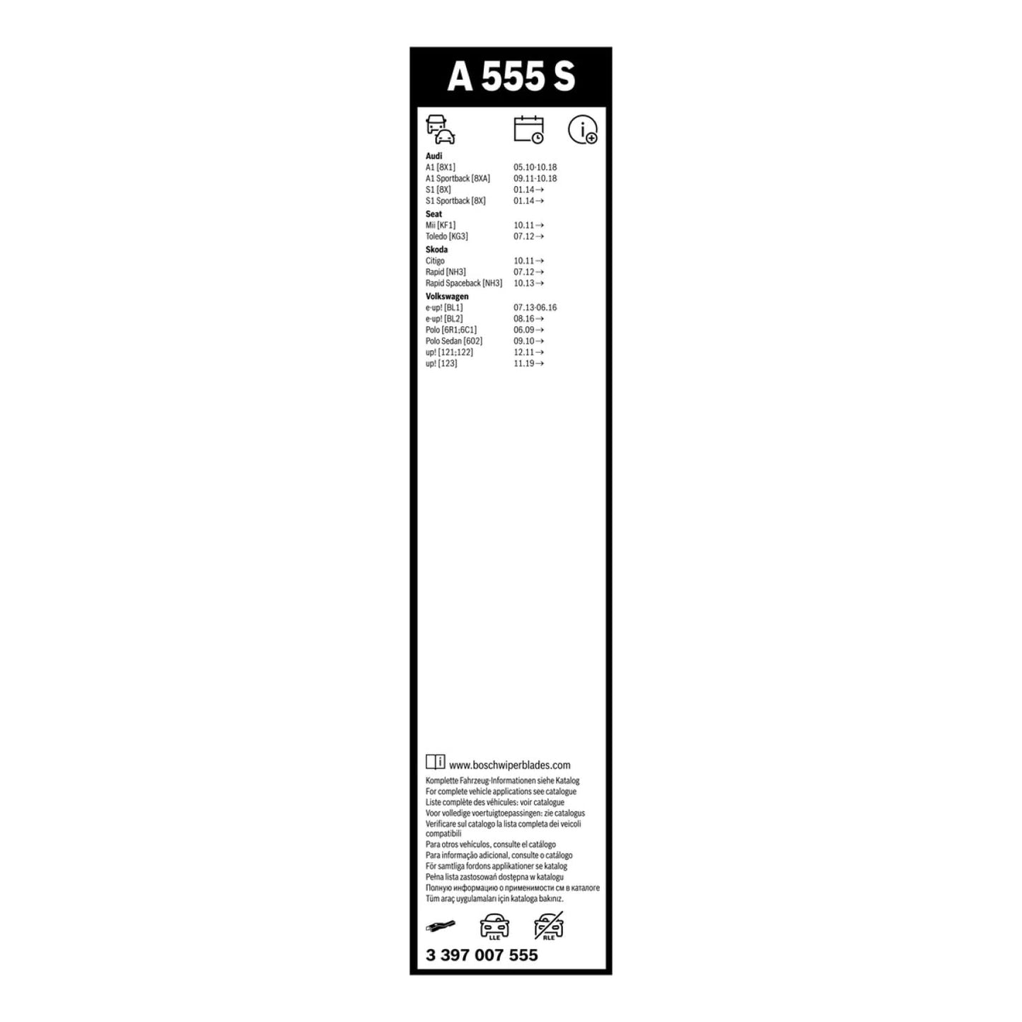 Bosch Aerotwin A555S Front-Scheibenwischer - Set mit 2 Ersatz-Scheibenwischern und vormontiertem Adapter - 2 Wischblätter, 600 mm und 400 mm