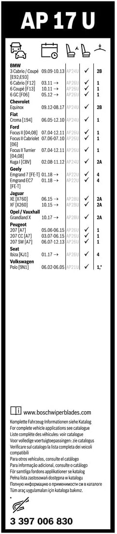 Bosch Scheibenwischer Aerotwin AP17U, Länge: 425mm – einzelner Scheibenwischer für Frontscheibe