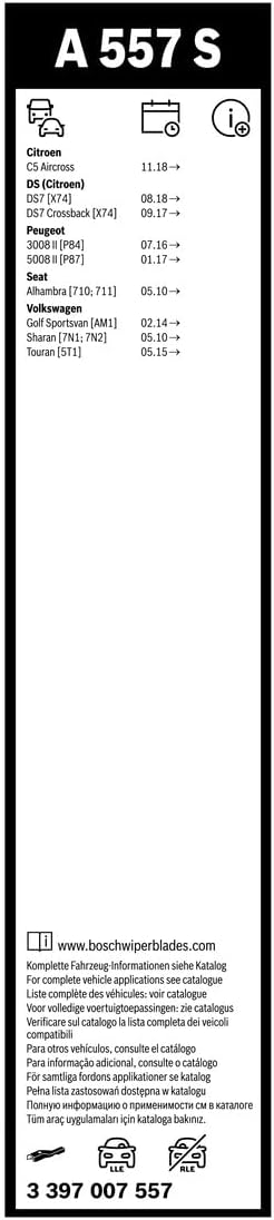 Bosch 3 397 007 557 Wiper Blade Set Aerotwin A557S