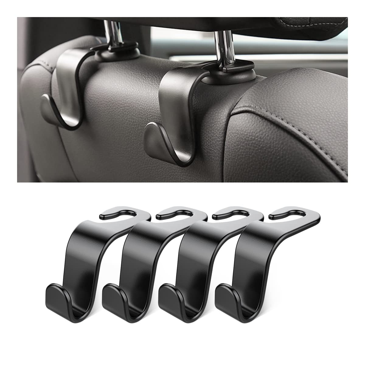 Car Headrest Hooks, 4 Pack Black Hidden Car Seat Hooks, Suitable for Hanging Bags, Shopping Bags, Toys for Kids, Car Accessories for Interior