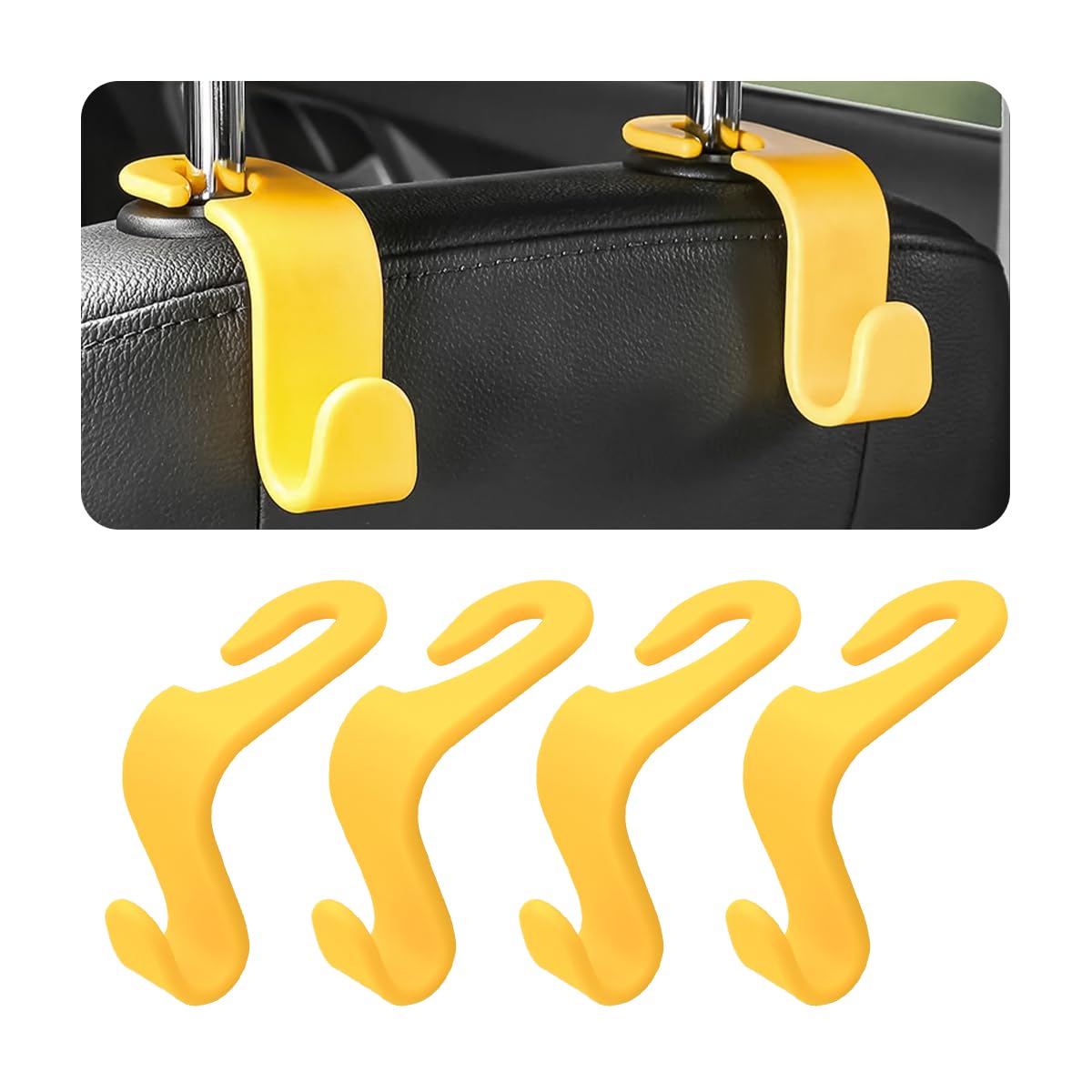 Car Headrest Hooks, 4 Pack Black Hidden Car Seat Hooks, Suitable for Hanging Bags, Shopping Bags, Toys for Kids, Car Accessories for Interior