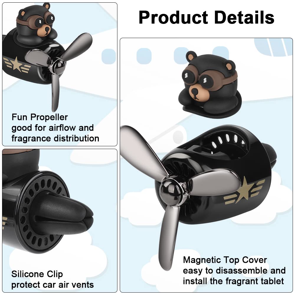 URAQT Auto Diffuser,Cartoon Bär Pilot Auto Lufterfrischer Automotive Air Outlet Lüfterfrischer Vent Clips Auto Innendekorationszubehör Auto Parfüm Diffusor Mit 2 x Aromatherapie Tabletten Schwarz