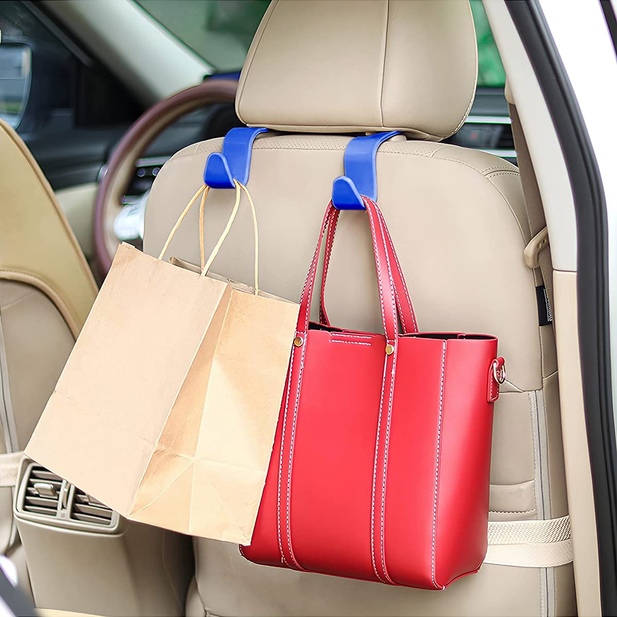Car Headrest Hooks, 4 Pack Black Hidden Car Seat Hooks, Suitable for Hanging Bags, Shopping Bags, Toys for Kids, Car Accessories for Interior