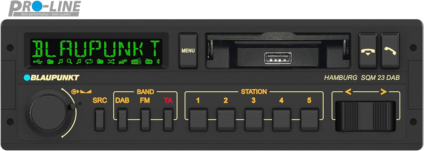 Blaupunkt Hamburg SQM 23 DAB, 1-DIN Car Radio in Youngtimer Design, Retro Radio, Vintage Radio DAB+, Bluetooth, Hands-Free System, 2 x USB, Aux Input, Sub-Out, Variocolour Display, 200 W