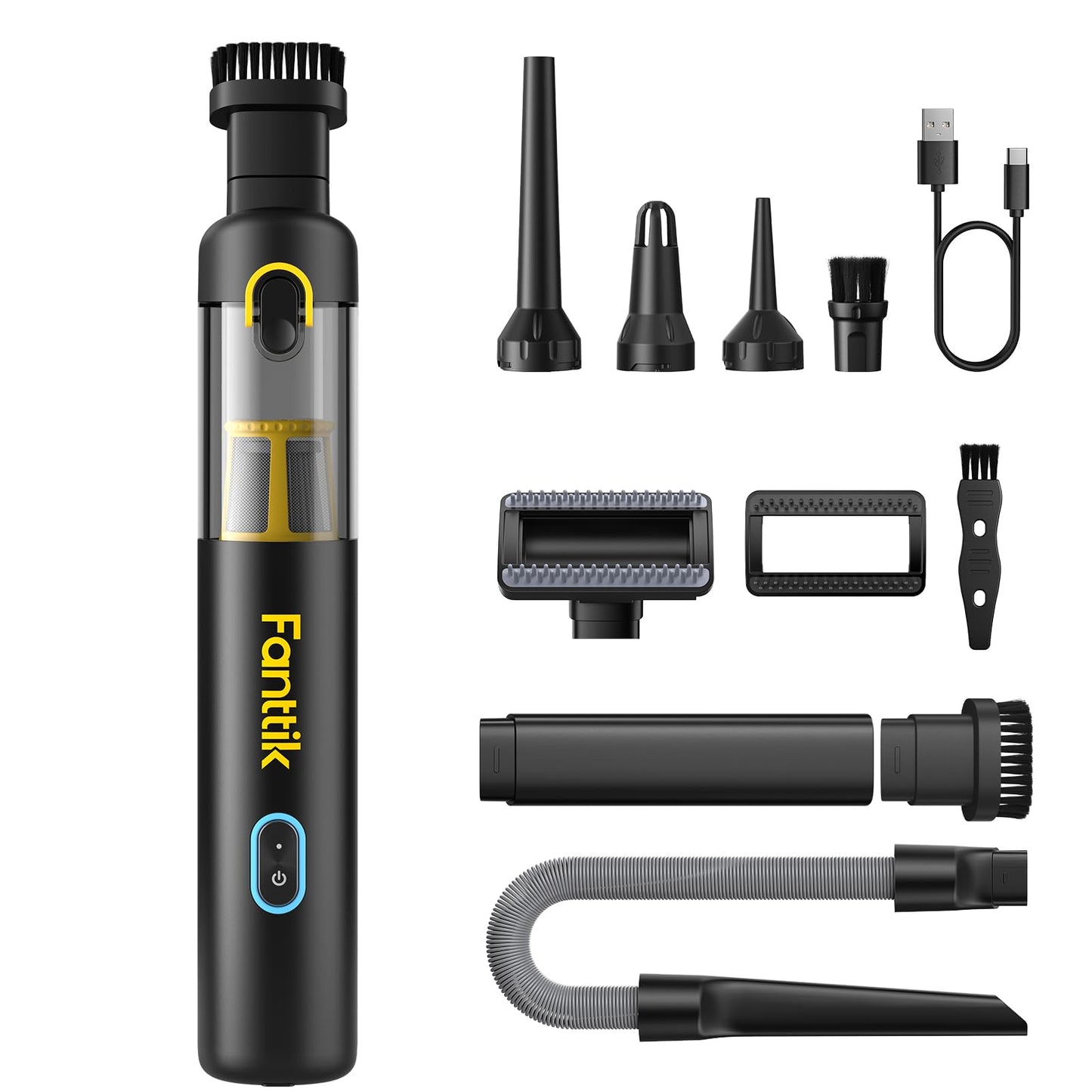 Fanttik Slim V8 Apex Battery Car Vacuum Cleaner with High Power, 19000Pa/45AW, RobustClean™ Handheld Vacuum Cleaner, 4-in-1 Mini Air Blower Pump, Portable Vacuum Cleaner for Car, Office Table,