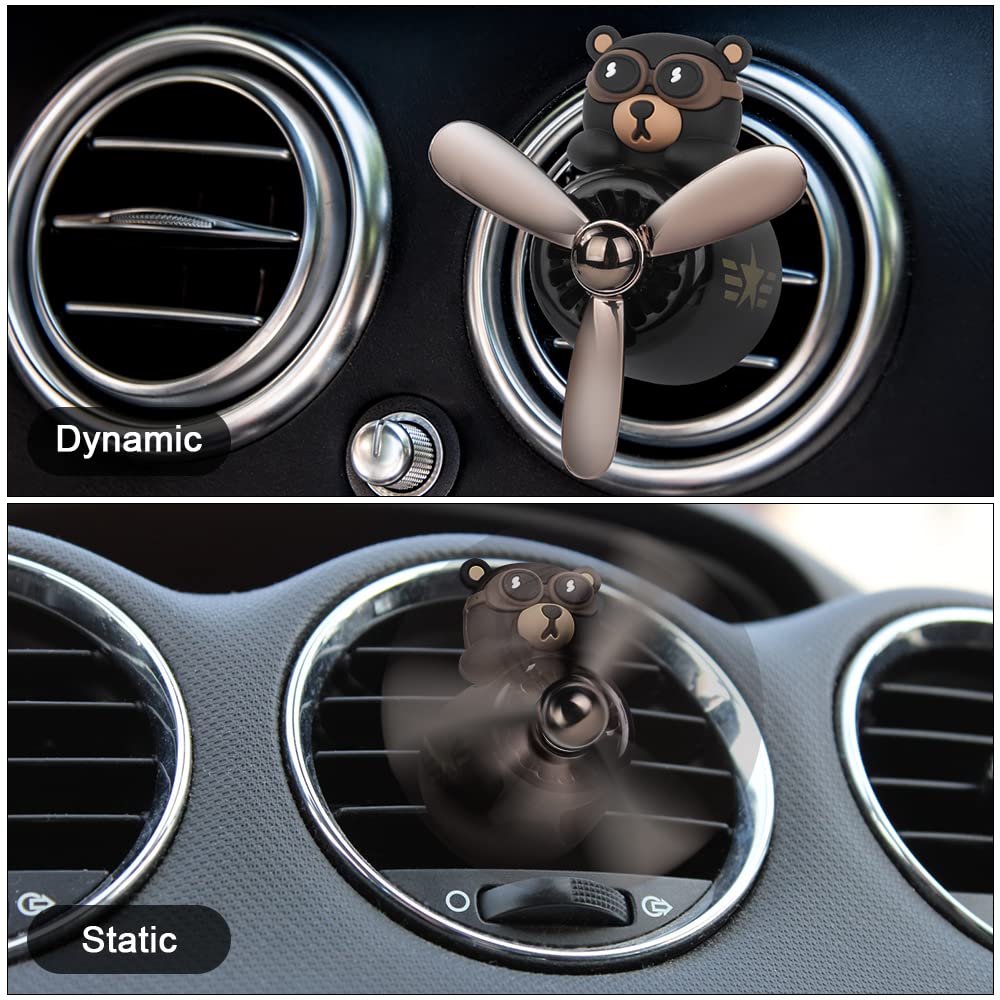 URAQT Auto Diffuser,Cartoon Bär Pilot Auto Lufterfrischer Automotive Air Outlet Lüfterfrischer Vent Clips Auto Innendekorationszubehör Auto Parfüm Diffusor Mit 2 x Aromatherapie Tabletten Schwarz