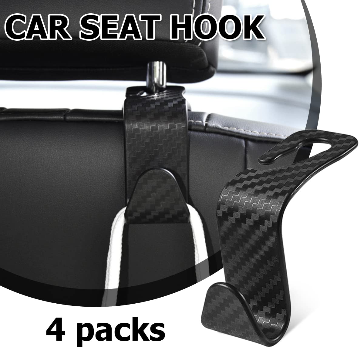 Car Headrest Hooks, 4 Pack Black Hidden Car Seat Hooks, Suitable for Hanging Bags, Shopping Bags, Toys for Kids, Car Accessories for Interior