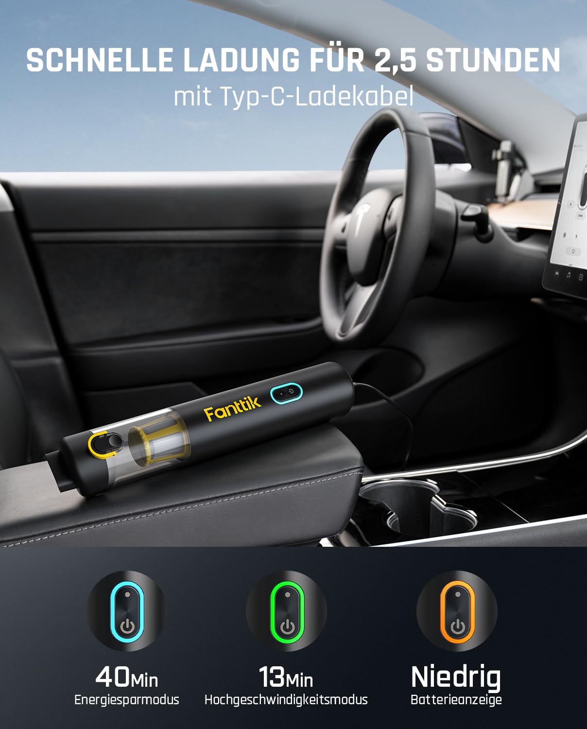 Fanttik Slim V8 Apex Battery Car Vacuum Cleaner with High Power, 19000Pa/45AW, RobustClean™ Handheld Vacuum Cleaner, 4-in-1 Mini Air Blower Pump, Portable Vacuum Cleaner for Car, Office Table,