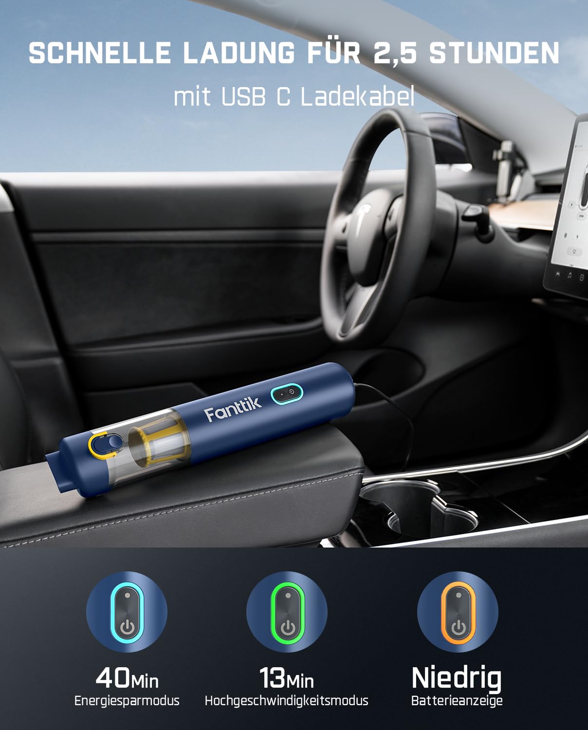 Fanttik Slim V8 Apex Battery Car Vacuum Cleaner with High Power, 19000Pa/45AW, RobustClean™ Handheld Vacuum Cleaner, 4-in-1 Mini Air Blower Pump, Portable Vacuum Cleaner for Car, Office Table,