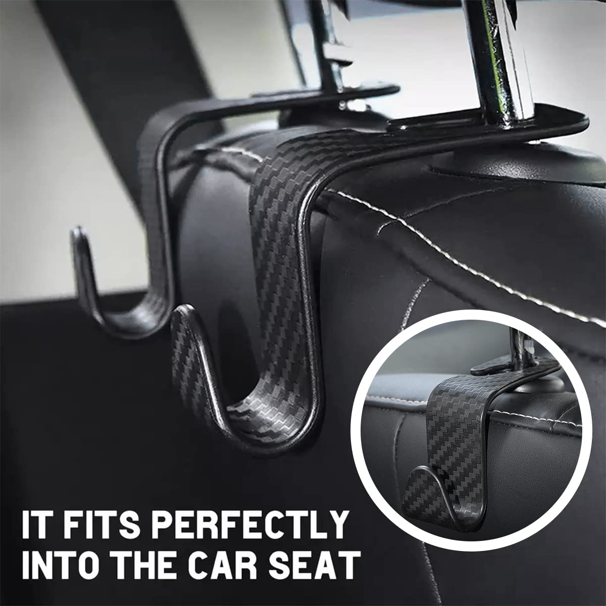 Car Headrest Hooks, 4 Pack Black Hidden Car Seat Hooks, Suitable for Hanging Bags, Shopping Bags, Toys for Kids, Car Accessories for Interior
