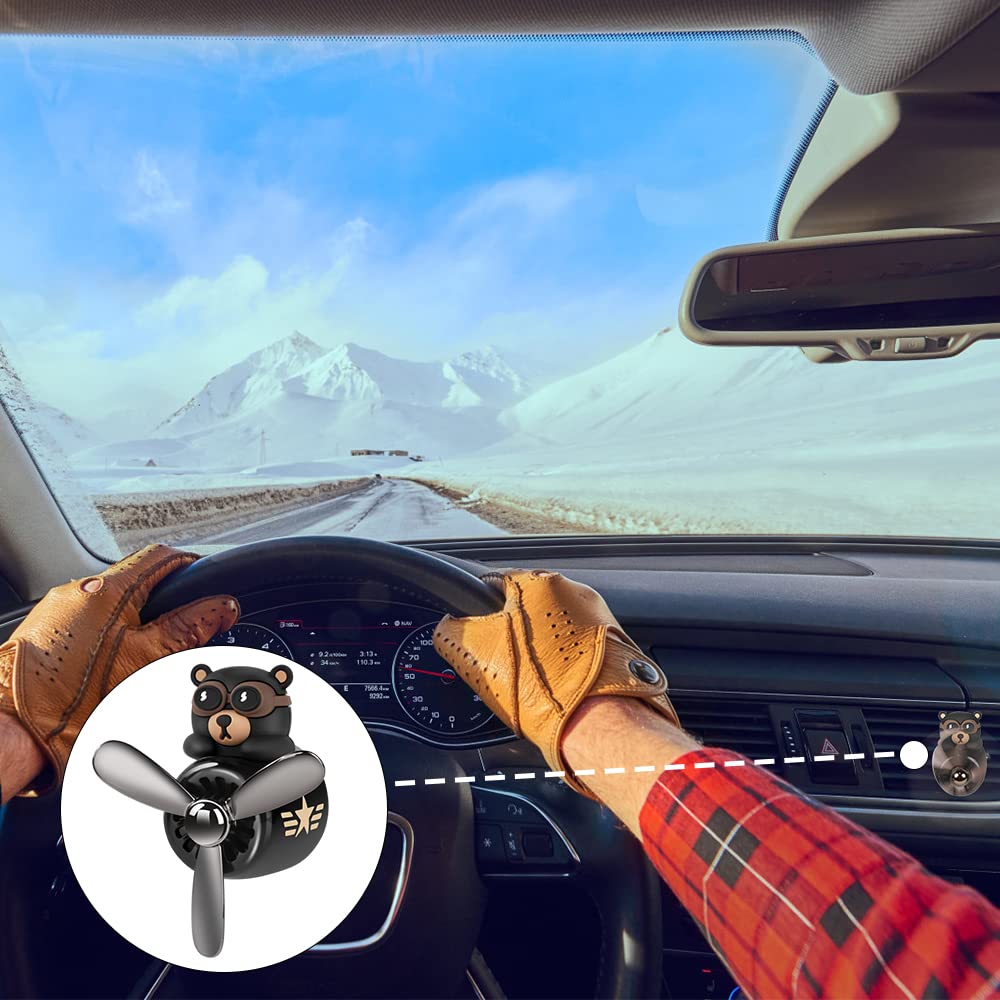URAQT Auto Diffuser,Cartoon Bär Pilot Auto Lufterfrischer Automotive Air Outlet Lüfterfrischer Vent Clips Auto Innendekorationszubehör Auto Parfüm Diffusor Mit 2 x Aromatherapie Tabletten Schwarz
