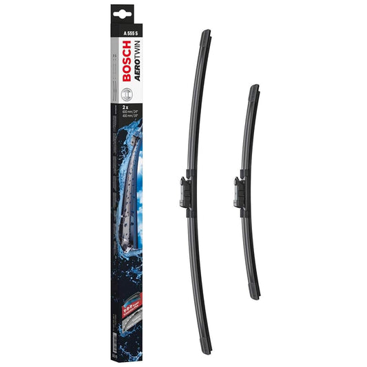 Bosch Aerotwin A555S Front-Scheibenwischer - Set mit 2 Ersatz-Scheibenwischern und vormontiertem Adapter - 2 Wischblätter, 600 mm und 400 mm