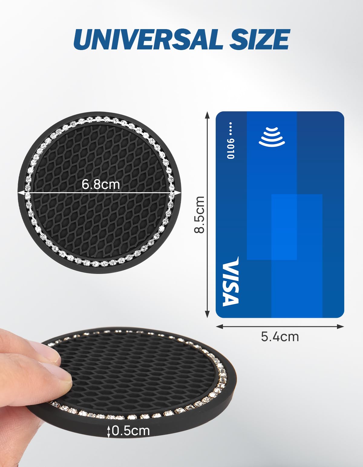 JOYTUTUS Car Drink Holder Coaster, Universal Car Drink Holder Insert, Non-Slip Car Coasters for Coffee Mugs, Car Accessories for Women, Pack of 2, Black/Glitz (Black-2)