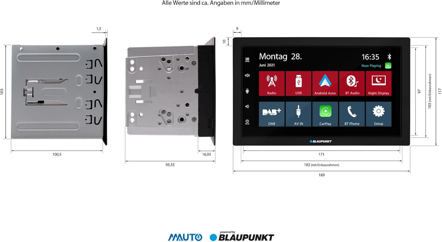 Blaupunkt Oslo 600 DAB, 2-DIN Car-Multimedia, 7 Zoll Touchscreen, Wireless CarPlay, Wireless Android Auto, DAB+, Bluetooth, Freisprecheinrichtung, USB, Eingang Rückfahrkamera, 180 Watt