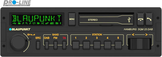 Blaupunkt Hamburg SQM 23 DAB, 1-DIN Car Radio in Youngtimer Design, Retro Radio, Vintage Radio DAB+, Bluetooth, Hands-Free System, 2 x USB, Aux Input, Sub-Out, Variocolour Display, 200 W