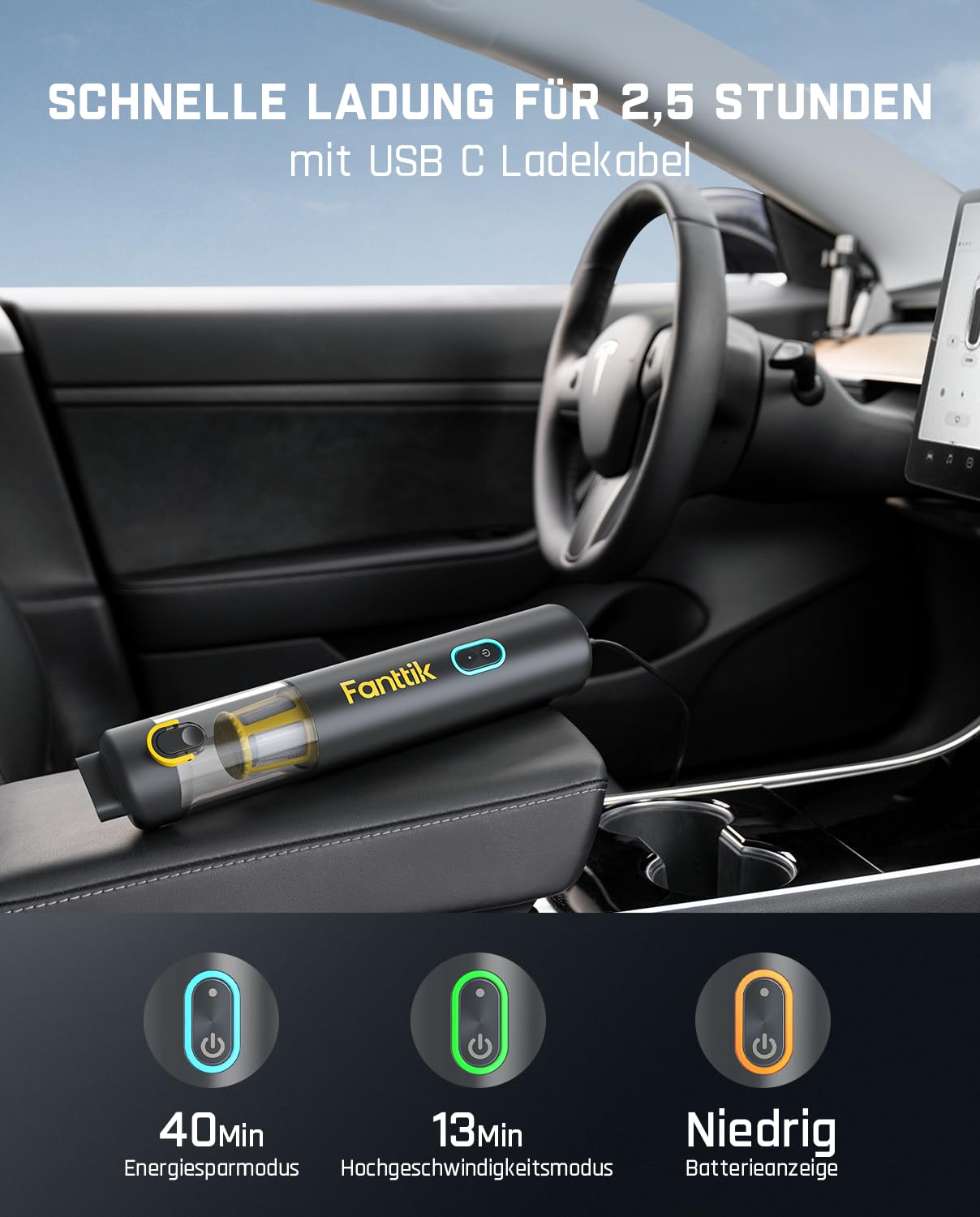 Fanttik Slim V8 Apex Battery Car Vacuum Cleaner with High Power, 19000Pa/45AW, RobustClean™ Handheld Vacuum Cleaner, 4-in-1 Mini Air Blower Pump, Portable Vacuum Cleaner for Car, Office Table,
