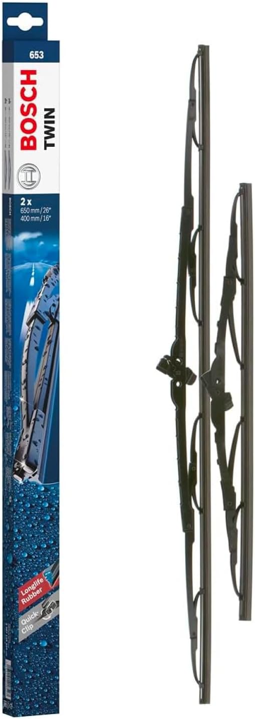 Bosch Twin 653 Front-Scheibenwischer - Set mit 2 Ersatz-Scheibenwischern und vormontiertem Quick-Clip-Adapter - 2 Wischblätter, 650 mm und 400 mm