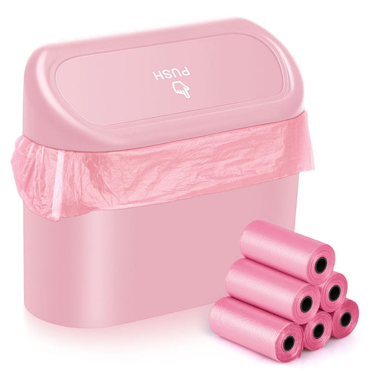 Auto Aufbewahrungsbox Klein mit 100 Müllsäcke Auto Mülleimer Mini Mülleimer mit Deckel für Büro Zuhause Wasserdicht Geruchlos Rosa,Automülleinmer,Mülleimer Klein,Automülleinmer Mit Deckel,Auto Gadgets