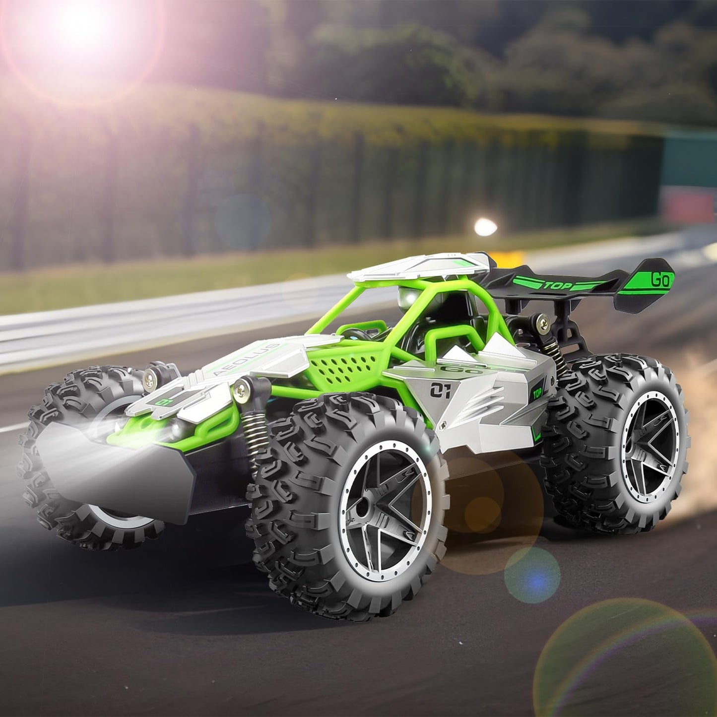 Pmgud Ferngesteuertes Auto, 2,4 GHz 1:18 Proportional 2WD 20+ km/h Hobby Offroad Monster RC Truck, wasserdichte RC Truggy RTR Geländegängig Spielzeug (Grün)