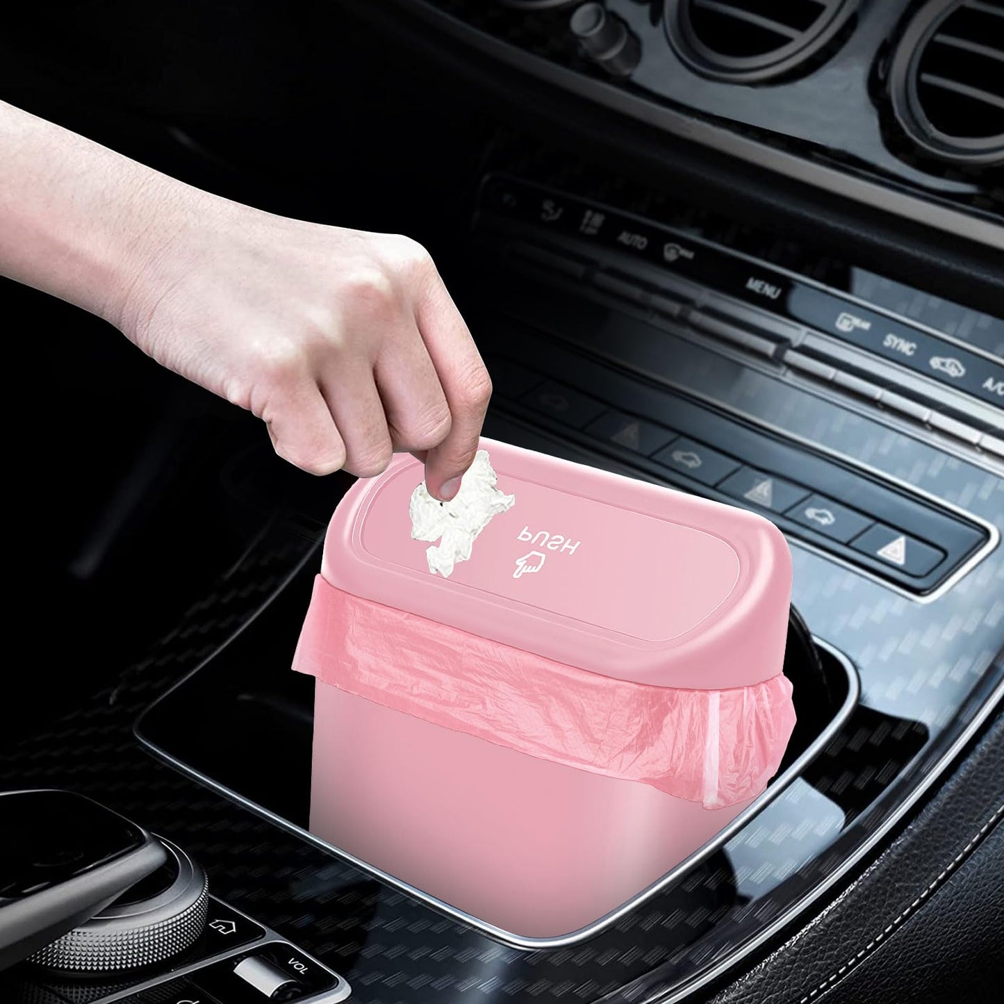 Auto Aufbewahrungsbox Klein mit 100 Müllsäcke Auto Mülleimer Mini Mülleimer mit Deckel für Büro Zuhause Wasserdicht Geruchlos Rosa,Automülleinmer,Mülleimer Klein,Automülleinmer Mit Deckel,Auto Gadgets
