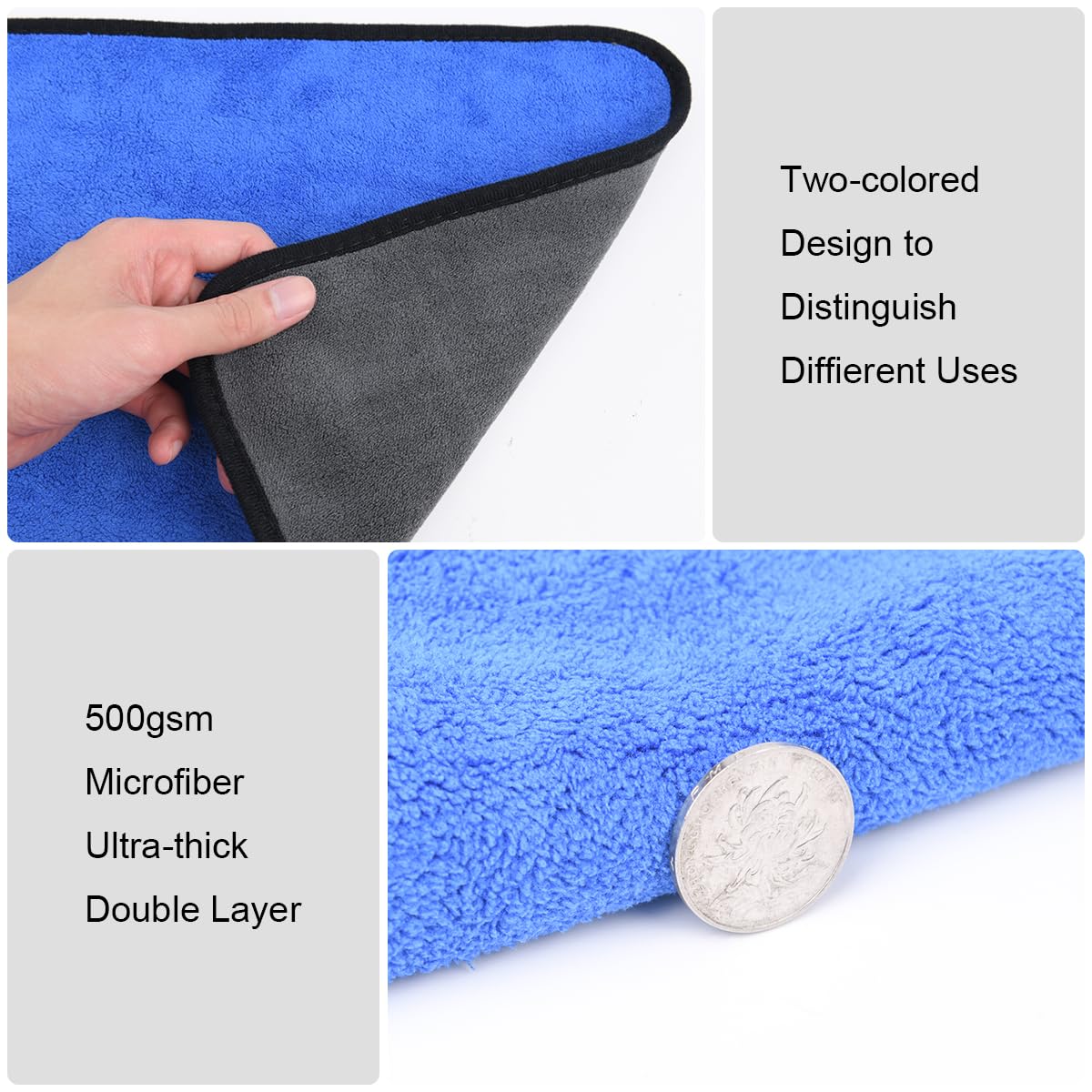 URAQT Mikrofasertücher Auto, 6 PCS 500GSM Mikrofasertücher Multifunktionales Motorrad Fusselfreie Handtuch,Reinigungstuch Microfasertuch für Auto Haushalt Küche Fenster - 30x40CM