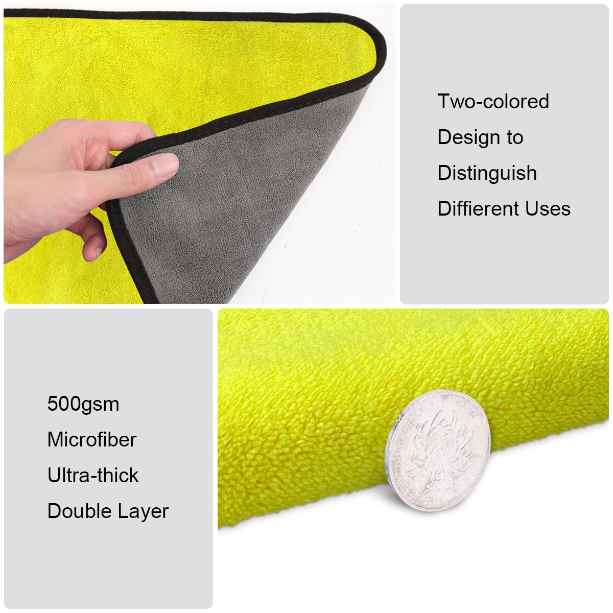 URAQT Mikrofasertücher Auto, 6 PCS 500GSM Mikrofasertücher Multifunktionales Motorrad Fusselfreie Handtuch,Reinigungstuch Microfasertuch für Auto Haushalt Küche Fenster - 30x40CM