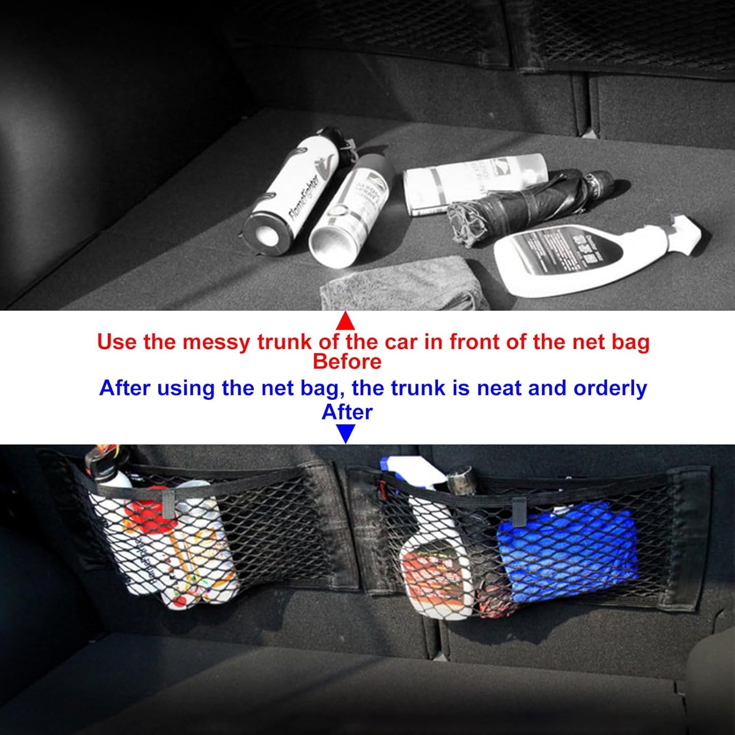 Nutabevr 4 Stück Starke Elastizität Netz Kofferraum Netztasche Auto, 40x25cm Gepäcknetz Erstreckt,Elastischer Rand hält Lasten Fester, Kfz Aufbewahrungsnetz Universal,für universal Auto/SUV aus Nylon