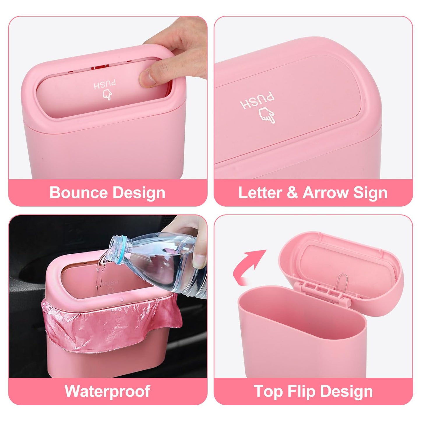 Auto Aufbewahrungsbox Klein mit 100 Müllsäcke Auto Mülleimer Mini Mülleimer mit Deckel für Büro Zuhause Wasserdicht Geruchlos Rosa,Automülleinmer,Mülleimer Klein,Automülleinmer Mit Deckel,Auto Gadgets