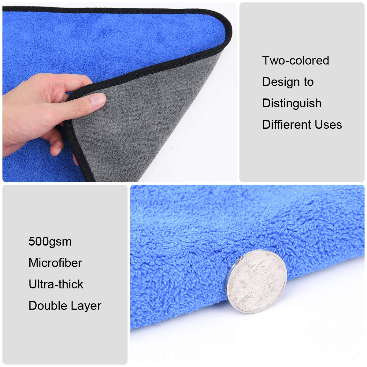 URAQT Mikrofasertücher Auto, 6 PCS 500GSM Mikrofasertücher Multifunktionales Motorrad Fusselfreie Handtuch,Reinigungstuch Microfasertuch für Auto Haushalt Küche Fenster - 30x40CM