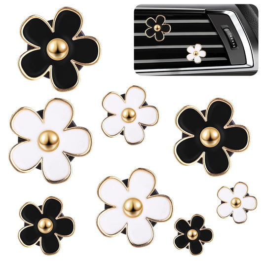 8 Stück Gänseblümchen Blume Auto Lufterfrischer Clip Autozubehör Innenraum Deko Frauen Auto Aromatherapie Ätherisches Öl Diffusor Auto-Dekorationszubehör Auto Deko Innen Für Auto (Schwarz,Weiß)