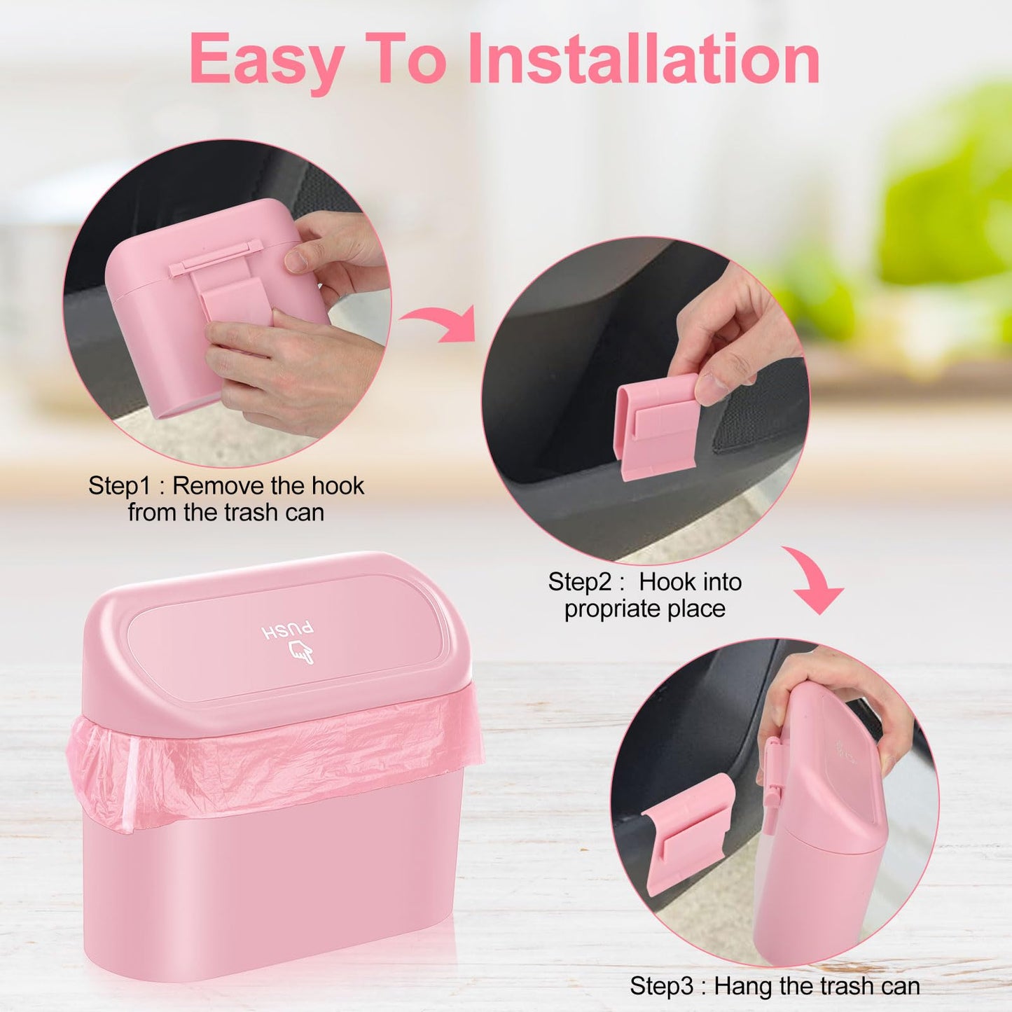 Auto Aufbewahrungsbox Klein mit 100 Müllsäcke Auto Mülleimer Mini Mülleimer mit Deckel für Büro Zuhause Wasserdicht Geruchlos Rosa,Automülleinmer,Mülleimer Klein,Automülleinmer Mit Deckel,Auto Gadgets