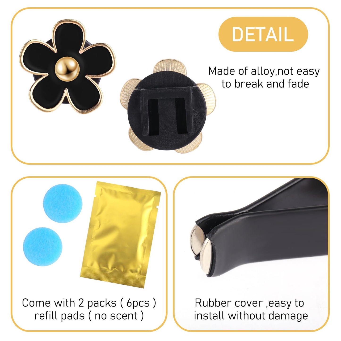 8 Stück Gänseblümchen Blume Auto Lufterfrischer Clip Autozubehör Innenraum Deko Frauen Auto Aromatherapie Ätherisches Öl Diffusor Auto-Dekorationszubehör Auto Deko Innen Für Auto (Schwarz,Weiß)