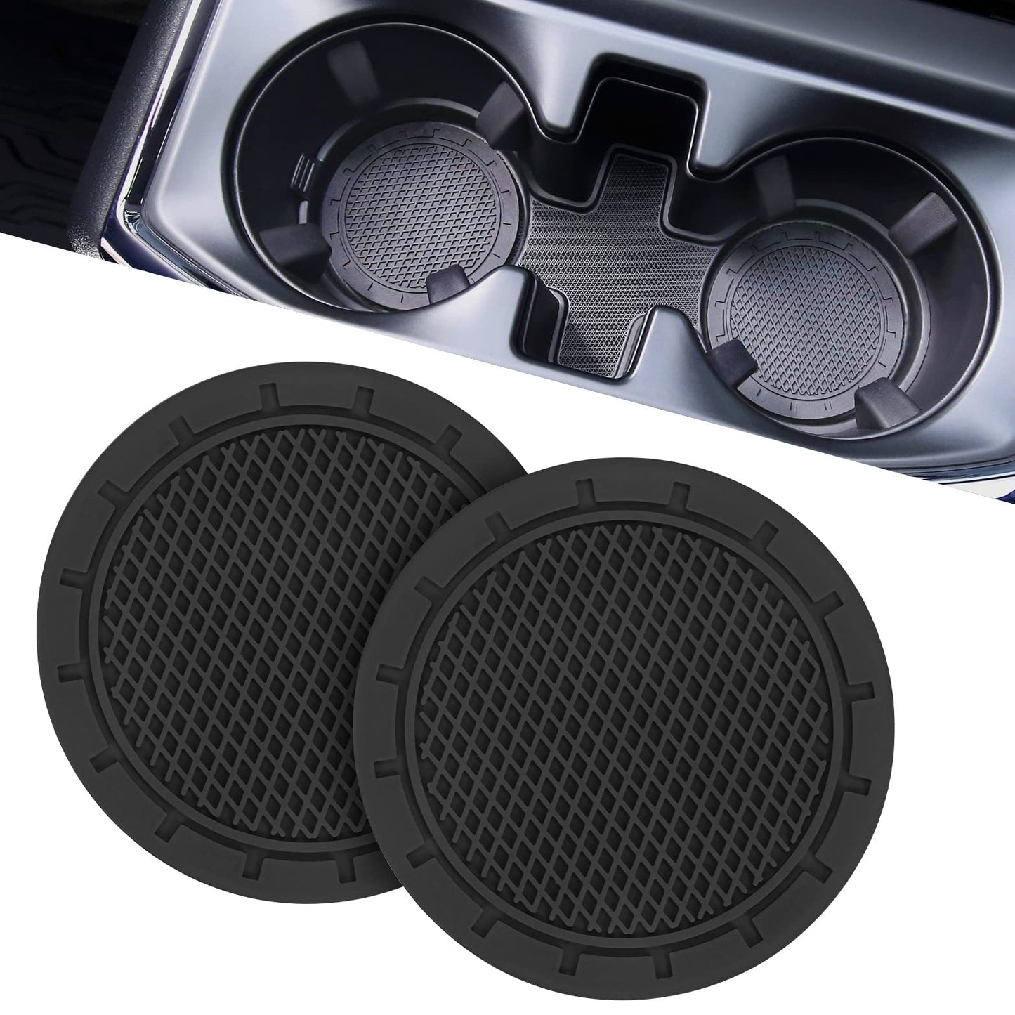 JOYTUTUS Car Drink Holder Coaster, Universal Car Drink Holder Insert, Non-Slip Car Coasters for Coffee Mugs, Car Accessories for Women, Pack of 2, Black/Glitz (Black-2)